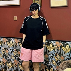 得物抖音品质二开240克重磅宽松纯棉美式高街半杠织带短袖T恤，男装T恤，电商A486-1