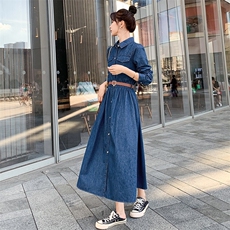 2022新品现货牛仔纯色长袖修身连衣裙1015-P130K188，女装连衣裙，浙宝305
