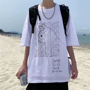 卡通抽象猫宽松印花夏季ins短袖t恤潮流百搭港风半袖潮 T234-P25图片