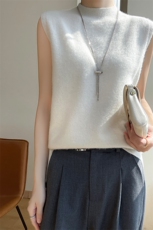 半高领无袖背心女2024秋内搭打底针织坎肩衫，女装背心吊带，轩妮羊绒