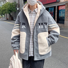 羊羔毛绒夹克秋冬季颗摇粒绒外套潮牌连帽加厚棉袄A436-867-P95，男装棉衣，电商A436