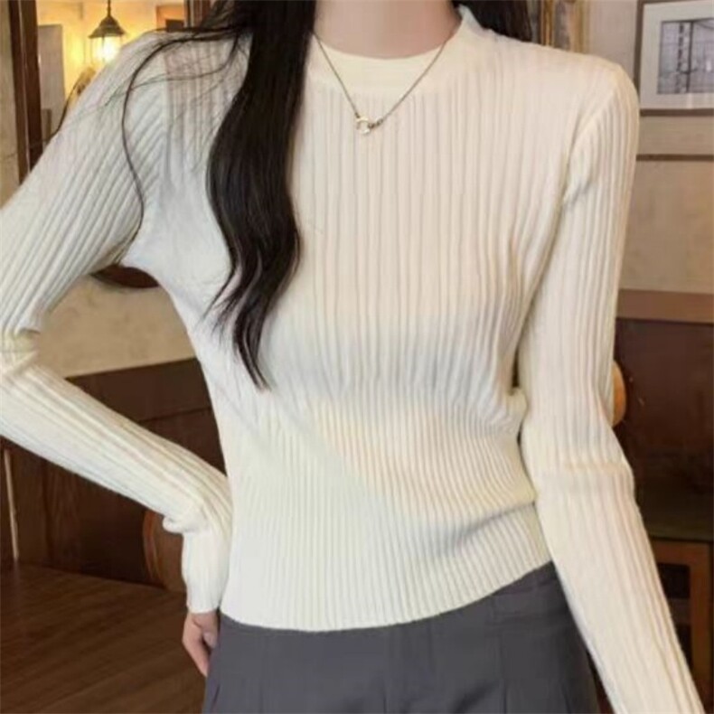 时尚百搭坑条圆领羊毛衫修身显瘦羊毛针织衫,女装羊毛衫,旭驰羊绒