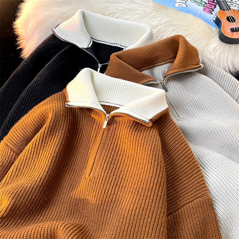 8XL-M立领半拉链毛衣男大码慵懒风宽松日系针织衫外套MY19002P78,男装针织衫/毛衣,电商B312