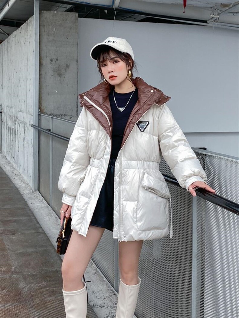 【现货】新款拼棋盘格羽绒服，女装羽绒服，可可西米