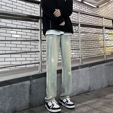 牛仔裤男士高街复古做旧直筒长裤ins港风潮牌N0701-P45，男装牛仔裤，星座308B-1