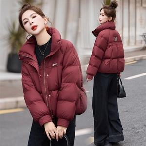 短款羽绒服女2024冬季新款小个子欧货宽松洋气红色加厚立领面包服图片