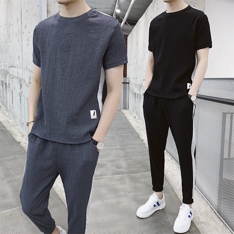 2021新款春夏季男士套装短袖t恤一套衣服帅气休闲两件套DS136T,男装T恤,电商A102