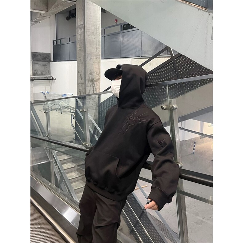 网图有货美式高街闪电刺绣连帽套头宽松卫衣外套男女A864-P45,女装短外套,星座1505