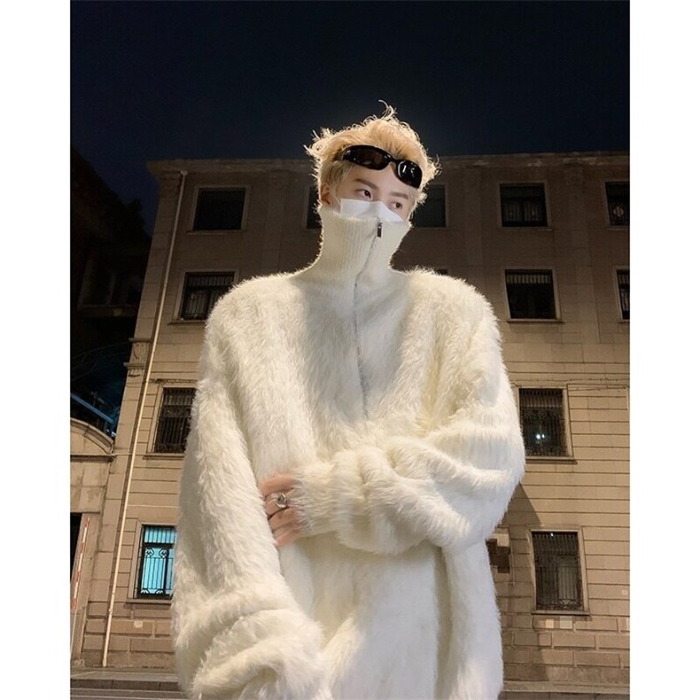 冬软糯毛绒绒貂绒高领毛衣男港风潮牌慵懒风针织衫外套MZ760-P66,男装针织衫/毛衣,星座412-2