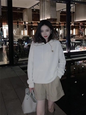 时尚百搭秋季连帽刺绣双C元宝针帽衫显瘦保暖女士针织衫/毛衣，女装针织衫/毛衣，百纯羊绒