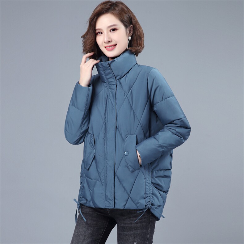 2024年冬季新款潮韩版宽松大码拉链立领抽绳羽绒棉服棉衣外套,女装棉衣/棉服,简韵佳