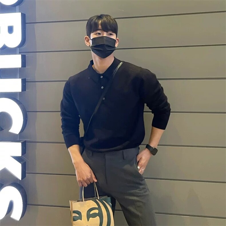 老钱风韩系轻熟百搭休闲长袖针织打底衫纯色翻领POLO衫PL137/P65图片