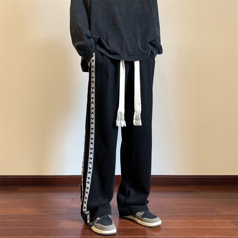 秋季高街织带编织绳休闲长裤地板景XZ604-KP79-P55控68,男装休闲裤,星座604