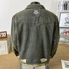 重工秋款男牛仔夹克衫扎染流苏宽松休闲外套JK8904P80，男装工装外套，星座1013-1