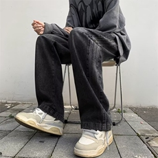 黑灰色牛仔裤男高级感美式复古裤子潮牌高个子水洗显瘦直筒裤，男装牛仔裤，星座601-2