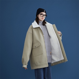 TP98N58毛呢羊羔毛棉服加绒加厚OVERSIZE韩版宽松上衣外套图片