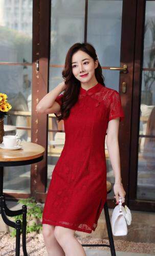 【现货】夏季新款蕾丝优雅气质旗袍连衣裙，女装婚纱/旗袍/礼服，芷炫