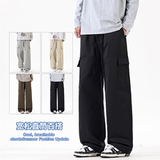 2025秋冬新款休闲男裤厚款直筒宽松松紧腰橡筋工装裤子潮3361-P42，男装工装外套，星座1006