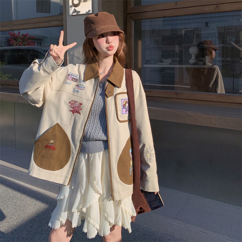 高级小众学院风撞色外套女春秋2025新款超火好看设计感短夹克上衣,女装短外套,2C323