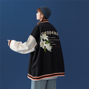 中性风 2026秋季新款港风植物花字母图案印花棒球服G234 p65控88图片