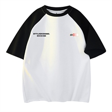 抖音得物高品质二开240克宽松纯棉美式潮牌插肩袖拼接短袖T恤，男装T恤，电商A486