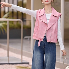 早春新款设计感皮前马甲外套女2024年韩版街头机车夹克小个子马夹，女装皮衣，潮流依族