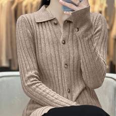 翻领单排扣羊毛衫女2024秋冬新款洋气小众设计感拼接，女装羊毛衫，佑昭祥羊绒