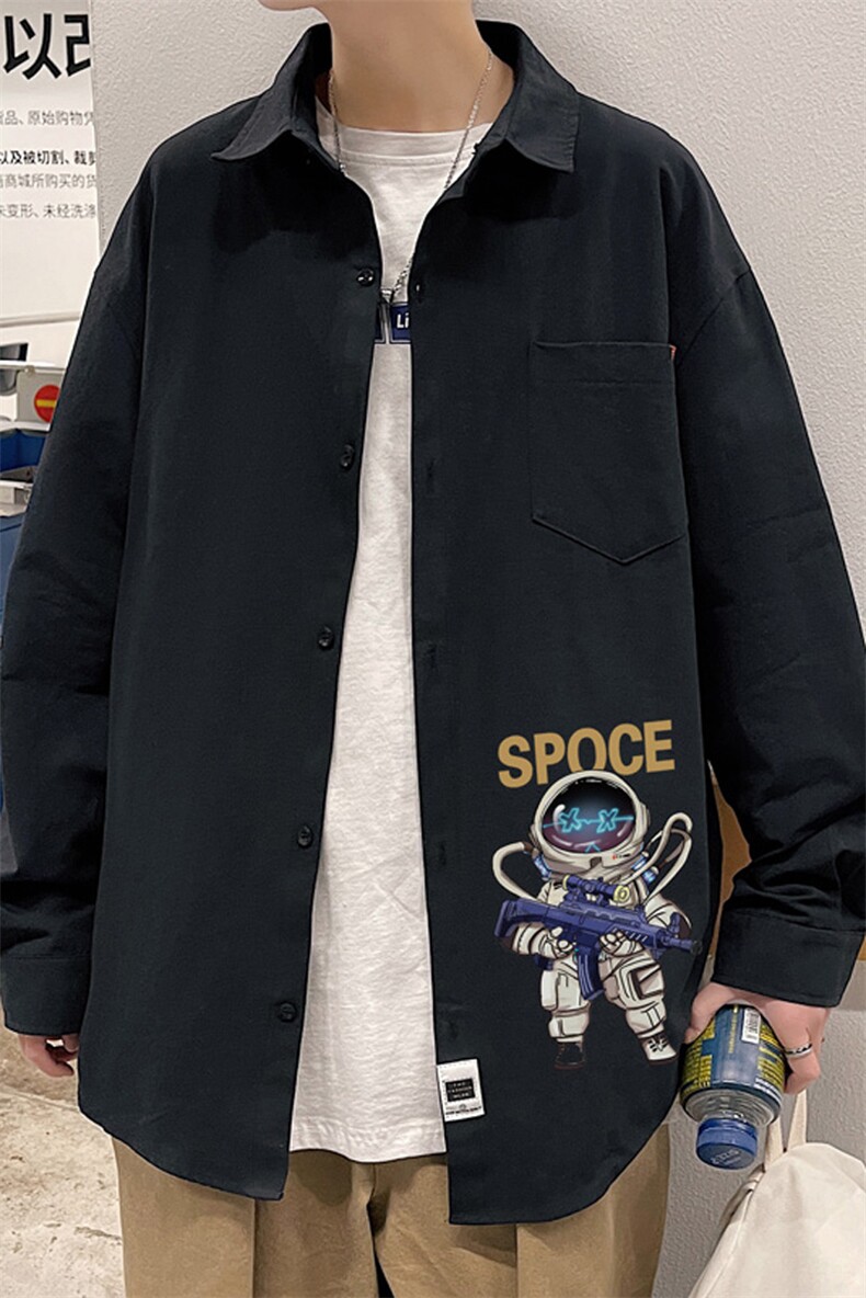 春季长袖衬衫男宽松港风衬衣男外套男CSCS285-P35,男装衬衫,电商B371