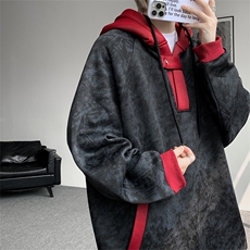 WY10158-特P55控98新款连帽撞色解构拼接大码男宽松情侣卫衣，男装卫衣，电商A059