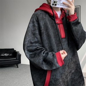 WY10158-特P55 控98 新款连帽撞色解构拼接大码男宽松情侣卫衣图片
