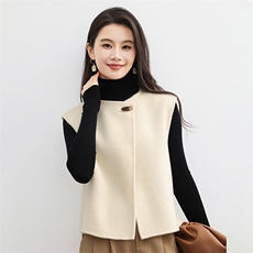 2025百搭时尚牛角扣圆领马甲大衣，女装双面呢大衣，高哲羊绒