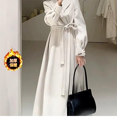 2025新款加厚保暖加棉毛呢外套冬款大裙摆韩系通勤日常呢子大衣，女装毛呢外套，纪茹