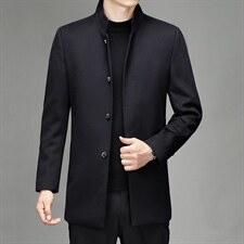 秋冬毛呢中年纯羊毛大衣男立领常规呢子外套风衣男士SJ68018-P285，男装风衣，电商B212（原钱塘6029）