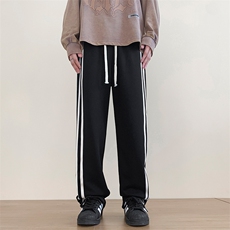 港风秋冬长裤美式高街卫裤宽松休闲两条杠拖地卫裤K23307-P45控58，男装休闲裤，星座717