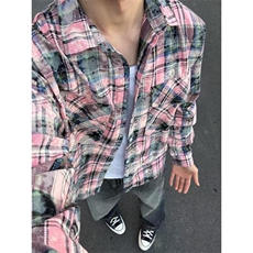 【有货】粉色格子衬衫男女款vintage美式复古长袖衬衣C54HH-特P45，男装衬衫，星座1007（原301D）