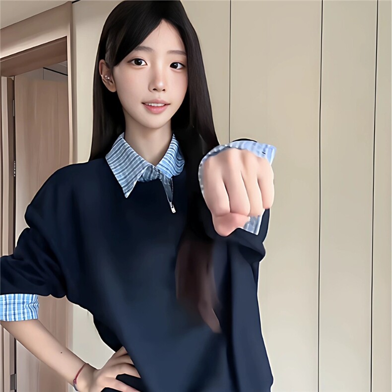 Y506-P61新款春季格子拼接简约卫衣学院风套头,男装卫衣,电商B323A