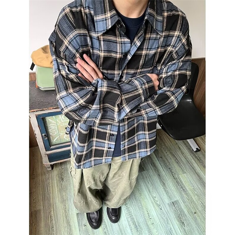 1506/Q30320/P38春秋美式宽松古着风碎花长袖衬衫男港味衬衣外套,男装衬衫,星座1506