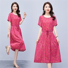 连衣裙2022年夏季潮流舒适简约时尚中长款圆领碎花，女装连衣裙，贵人树