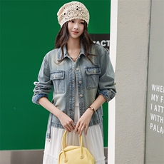 宋佳同款2025春夏季女装欧货新款时尚翻领配腰带百搭牛仔外套上衣，女装牛仔外套，江南女神