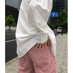 潮牌时尚冰莓粉宽松直筒水洗牛仔裤X1002-1-NZ2413-现货图片