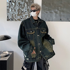 F157-P602024春季新款潮流翻领夹克美式复古工装牛仔外套现货，男装工装外套，星座512-6