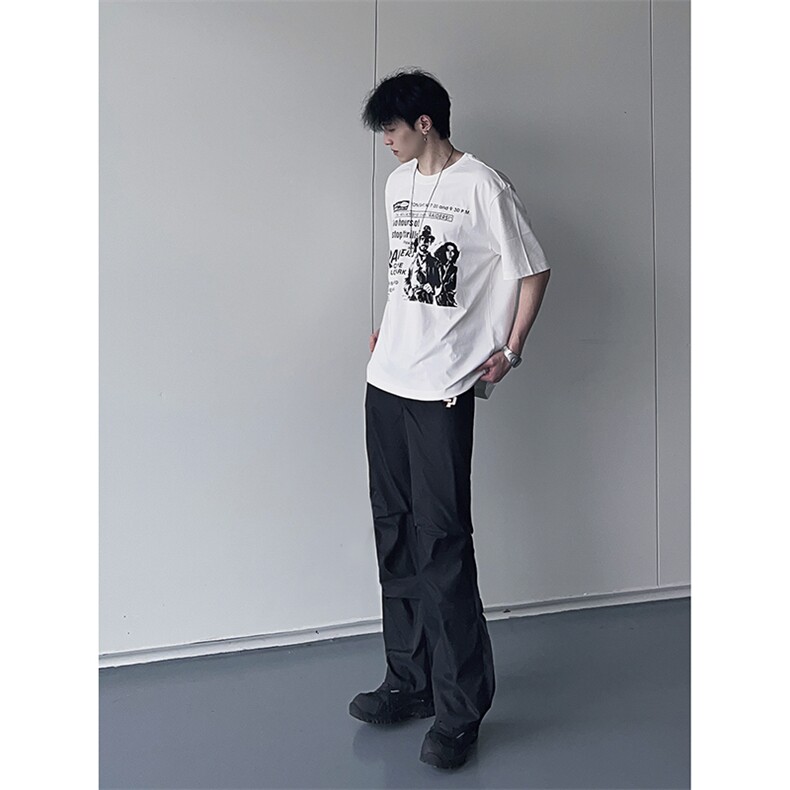 B221美式ins街头hiphop刺绣宽松褶皱休闲裤子LK23123-P60控78,男装休闲裤,电商B221