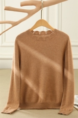 秋冬季35%羊绒简约休闲百搭时尚12针平面花瓣圆领羊绒衫，女装羊绒衫，云暖羊山羊绒