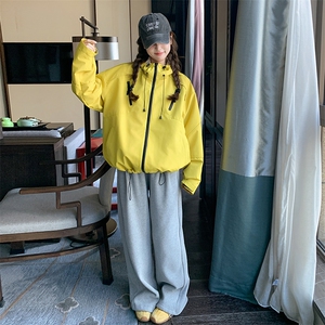 黄色冲锋衣外套女2025春季新款韩系设计感小个子休闲百搭连帽夹克图片
