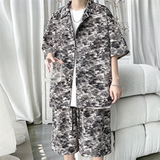 2024夏季新款旋律风车大码冰丝衬衫短裤套装M-5XHQ23569-P60，男装牛仔裤，电商A022