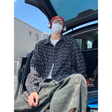 复古宽松休闲细格子衬衫男薄款长袖百搭外套C2261-特价P42，男装衬衫，电商A007