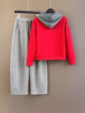 网红时尚休闲套装女秋季新款撞色麻花连帽长袖卫衣阔腿长裤两件套，女装套装/套裙，江南