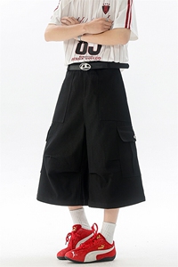8XL-M褶皱工装牛仔短裤男夏季美式复古多口袋七分裤子QK27002P58图片