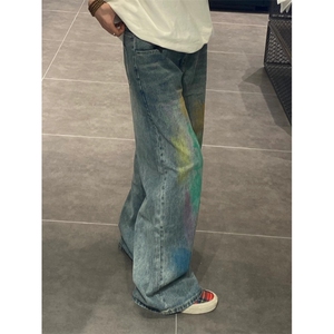 【网图有货】涂鸦牛仔裤欧美hiphop裤子美式高街阔腿NZA01LL-P50
