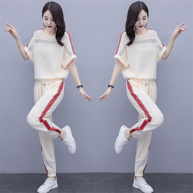芷墨2024年夏装新款时尚休闲简约修身九分裤两件套套装女,女装套装/套裙,天丽